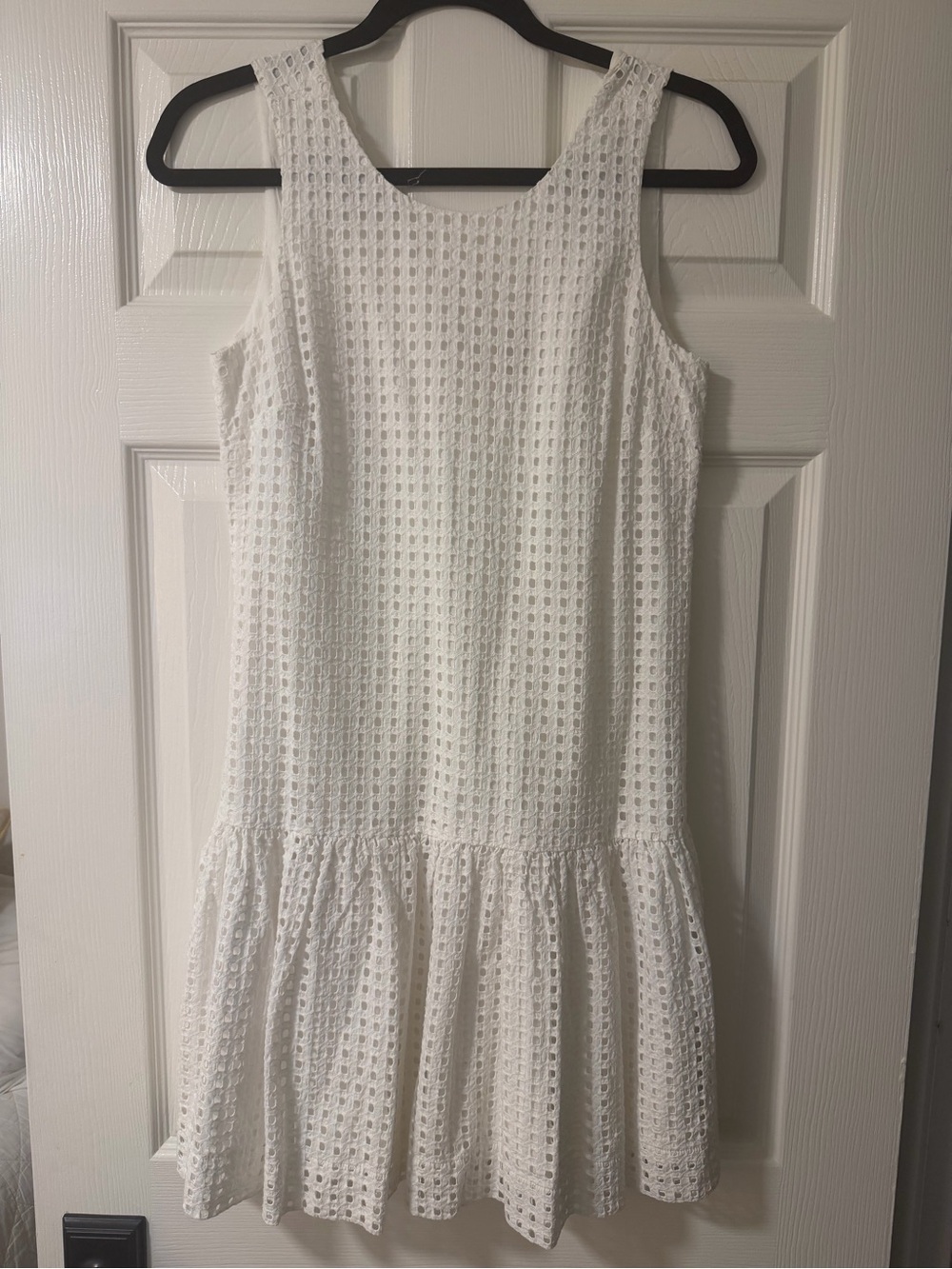J. Crew White Sleeveless Eyelet Drop-Waist Mini Dress